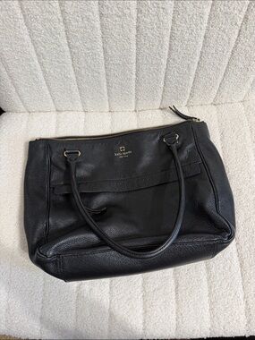 kate spade Black Pebbled Leather Shoulder Tote with Gold Logo Accent